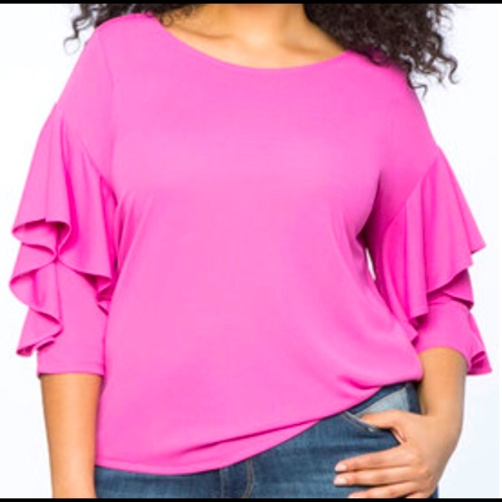 Eloquii Fuchsia Ruffle Sleeve Top EUC